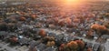 Panoramic top view residential subdivision with colorful leaves