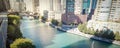 Panoramic top view skyline and office buildings along Chicago river Royalty Free Stock Photo