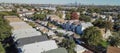 Panoramic top view typical residential neighborhood with downtown Chicago in background Royalty Free Stock Photo