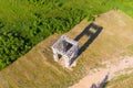 Panoramic top view of the White Gate. Wood sculpture in the Art Park Nikola Lenivets.