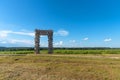 Panoramic view of the White Gate. Wood sculpture in the Art Park Nikola Lenivets. National park in Kaluga Region, Russia