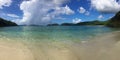 Panoramic of tropical Caribbean beach with distant clouds Royalty Free Stock Photo