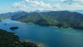 Panoramic of tropical fiord in Paraty, Rio de Janeiro, Brazil, from the Pao de Acucar peak in Saco do Mamangua