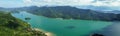 Panoramic of tropical fiord in Paraty, Rio de Janeiro, Brazil, from the Pao de Acucar peak in Saco do Mamangua