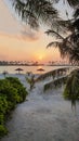 Panoramic tropical seascape horizon. maldive sunset beach Royalty Free Stock Photo