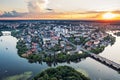 Panoramic ukrainian provincial country town or beautiful city bridge river, europea Vinnitsa Ukraine sunset Royalty Free Stock Photo