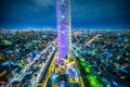 Panoramic urban city skyline aerial view under twilight sky and neon night in tokyo, Japan