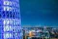 Panoramic urban city skyline aerial view under twilight sky and neon night in tokyo, Japan