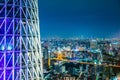 Panoramic urban city skyline aerial view under twilight sky and neon night in tokyo, Japan