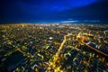 Panoramic urban city skyline aerial view under twilight sky and neon night in tokyo, Japan Royalty Free Stock Photo