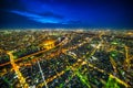 Panoramic urban city skyline aerial view under twilight sky and neon night in tokyo, Japan Royalty Free Stock Photo