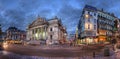 Panoramic urban view of the Brussels Stock Exchange building at evening in Belgium