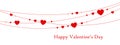 panoramic valentine card, red bead garland with hearts, happy valentines day, vector illustration