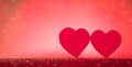 Two hearts on bokeh light background