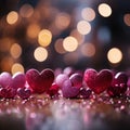 Panoramic Valentines backdrop vivacious magenta, pink red hearts, and glistening bokeh allure