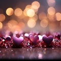 Panoramic Valentines backdrop vivacious magenta, pink red hearts, and glistening bokeh allure