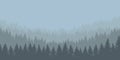 Panoramic vector illustration of a forest under a overcast gray