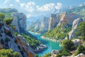 Gorges du Verdon Canyon Panorama AI Generated