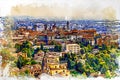 Panoramic veiw on Upper old city Citta Alta in Bergamo with historic buildings. Royalty Free Stock Photo