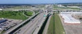 Panoramic vertical view Katy freeway Interstate 10 with clear bl Royalty Free Stock Photo