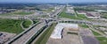 Panoramic vertical view Katy freeway Interstate 10 with clear bl Royalty Free Stock Photo
