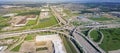 Panoramic vertical view Katy freeway Interstate 10 with clear bl Royalty Free Stock Photo