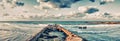 Panoramic view of abandoned pier in Guanabo beach, Havana, Cuba Royalty Free Stock Photo