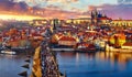 Panoramic view above at Charles Bridge Prague Royalty Free Stock Photo