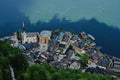 Panoramic view from above of scenic landscape over Austrian alps lake in Hallstatt, Austria Royalty Free Stock Photo