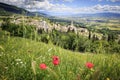 A panoramic view from above to the city of Assisi in Umbria, Italy, and down to the valley below. Royalty Free Stock Photo