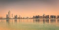 Panoramic view of Abu Dhabi Skyline UAE with skyscrapers and sea Royalty Free Stock Photo