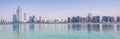 Panoramic view of Abu Dhabi Skyline UAE with skyscrapers and sea Royalty Free Stock Photo