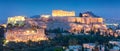 Night panoramic view of the Acropolis Hil  with Parthenon, Greece Royalty Free Stock Photo