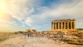 Panoramic view of Acropolis hill and Parthenon temple restoration Royalty Free Stock Photo