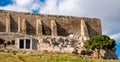Panoramic view of Acropolis hill walls seen from Theatre of Dionysos Eleuthereus ancient Greek theater in Athens, Greece Royalty Free Stock Photo