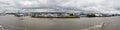 Panoramic view across the River Elbe of the industrial complexes on the shore line from the Elbphilharmonie building, Hamburg Royalty Free Stock Photo