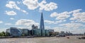 Panoramic view across the River Thames to the Shard, HMS Belfast and the South Bank in London, UK Royalty Free Stock Photo