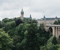 Panoramic view of Adolphe Bridge over a park in Luxembourg City