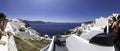 Panoramic view of the Aegean Sea and Santorini Island from the viewpoint located in Oia, Cyclades Islands, Greece Royalty Free Stock Photo