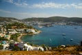 Panoramic View of Aegean sea, traditional white houses marina and Bodrum Castle in Bodrum city of Turkey. Royalty Free Stock Photo