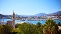 Panoramic View of Aegean sea, traditional white houses marina from Bodrum Castle, Turkey Royalty Free Stock Photo