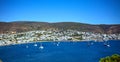 Panoramic View of Aegean sea, traditional white houses marina from Bodrum Castle, Turkey Royalty Free Stock Photo