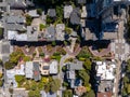 Panoramic view of aerial Lombard Street, an east west street in San Francisco, California. Royalty Free Stock Photo