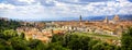 Panoramic view, aerial skyline of Florence Firenze on blue backdrop. Famous european travel destination. Beautiful architecture Royalty Free Stock Photo