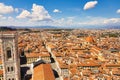 Panoramic view, aerial skyline of Florence Firenze Cathedral of Santa Maria del Fiore, Ponte Vecchio bridge over Arno River, Royalty Free Stock Photo