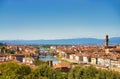 Panoramic view, aerial skyline of Florence Firenze Cathedral of Santa Maria del Fiore, Ponte Vecchio bridge over Arno River, Royalty Free Stock Photo