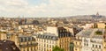 Panoramic view, aerial skyline of Paris on city center, Sacre Coeur Basilica, churches and cathedrals, architecture, roofs of Royalty Free Stock Photo