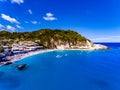 Panoramic view of Agios Nikitas Beach in Lefkada, Greece. Aerial