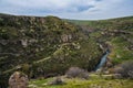 Panoramic view of Aksu canyon with blue water in spring river in Kazakhstan Royalty Free Stock Photo