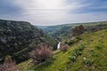Panoramic view of Aksu canyon with a river in rocks in spring in Kazakhstan Royalty Free Stock Photo
